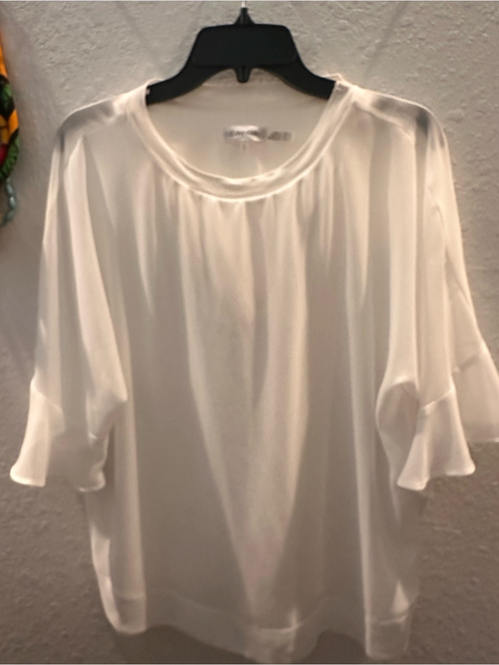 Calvin Klein Cream Ruffle-Sleeve Tunic Top